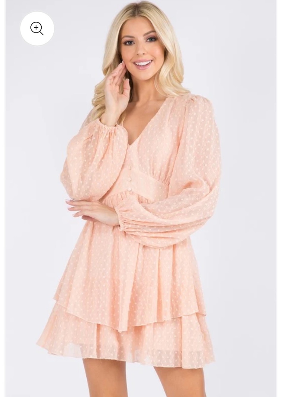 V-Neck Long Sleeve Tiered Mini Dress in Coral   size M - Picture 11 of 17